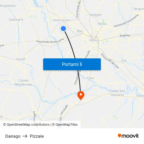 Dairago to Pizzale map