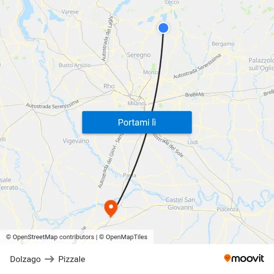 Dolzago to Pizzale map