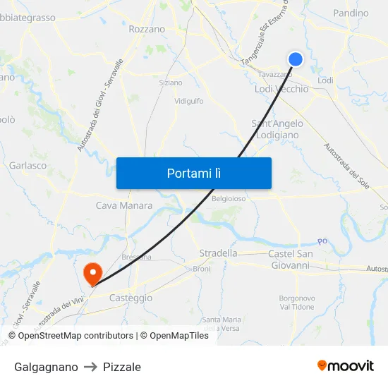 Galgagnano to Pizzale map