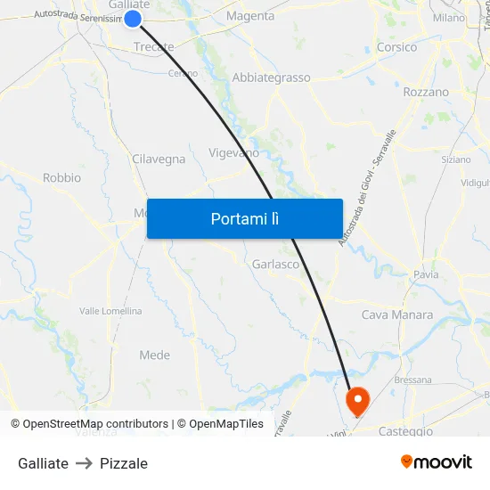 Galliate to Pizzale map