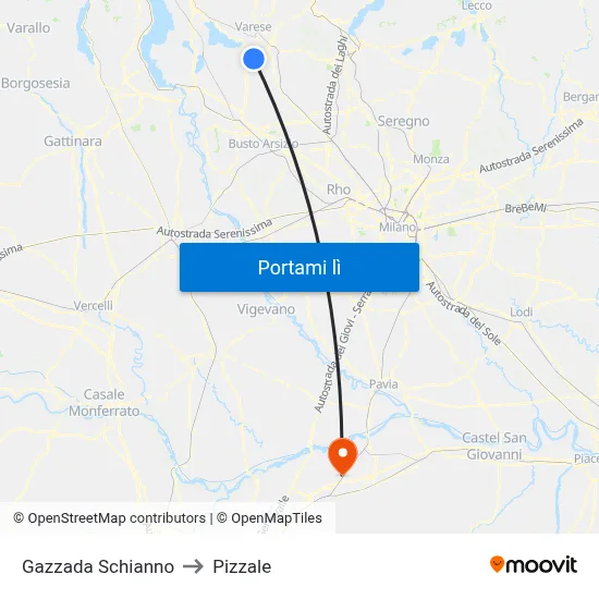 Gazzada Schianno to Pizzale map