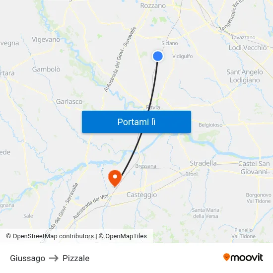 Giussago to Pizzale map