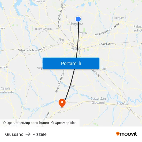 Giussano to Pizzale map