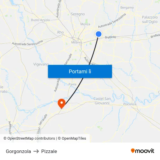 Gorgonzola to Pizzale map