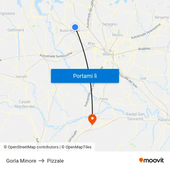 Gorla Minore to Pizzale map
