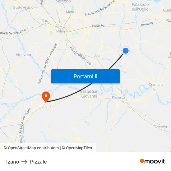Izano to Pizzale map