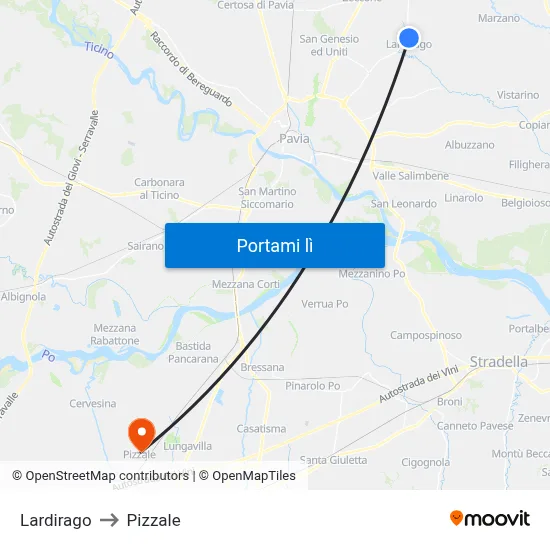 Lardirago to Pizzale map