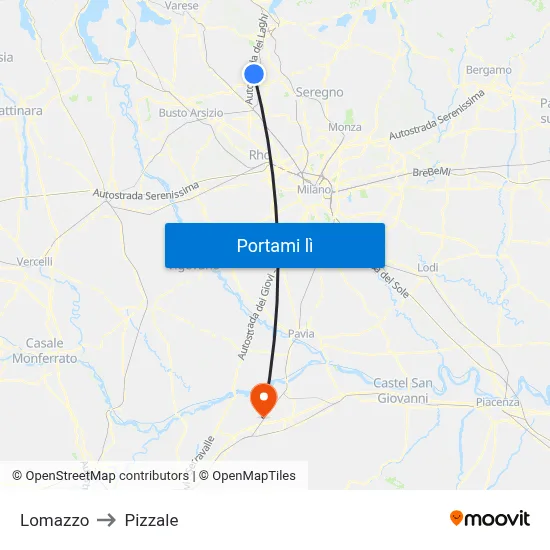 Lomazzo to Pizzale map