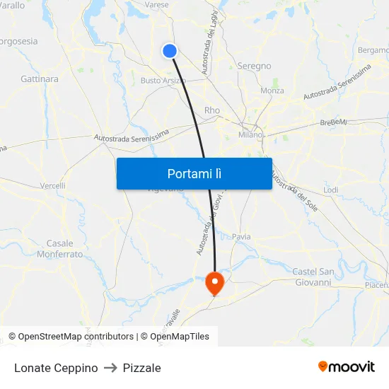 Lonate Ceppino to Pizzale map