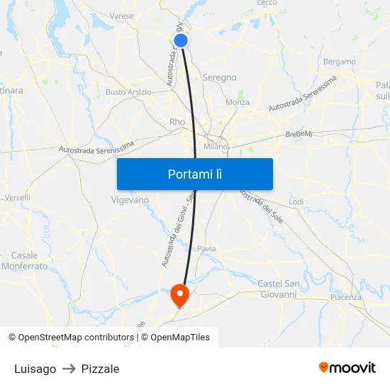 Luisago to Pizzale map