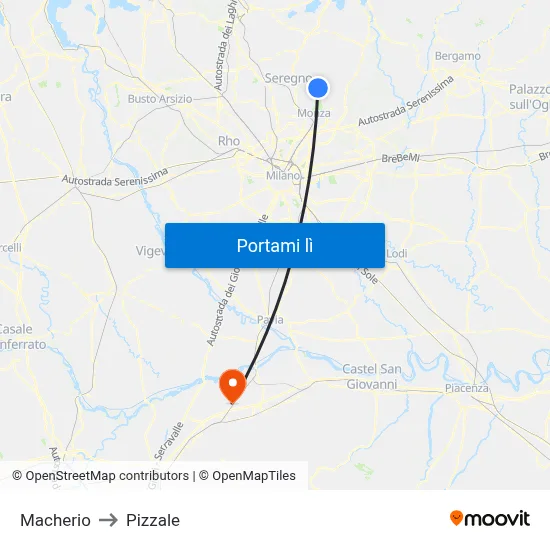 Macherio to Pizzale map