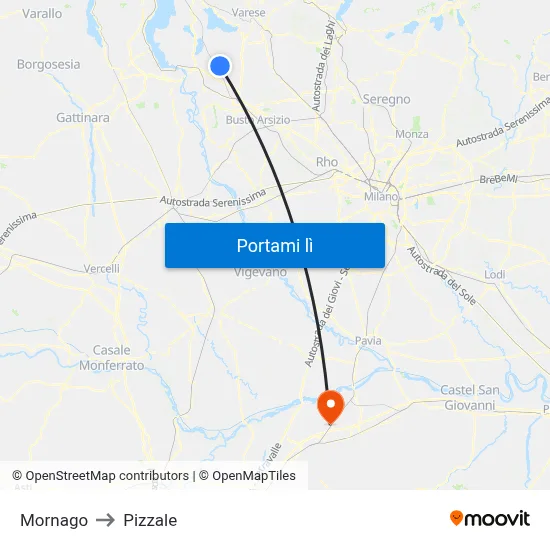 Mornago to Pizzale map
