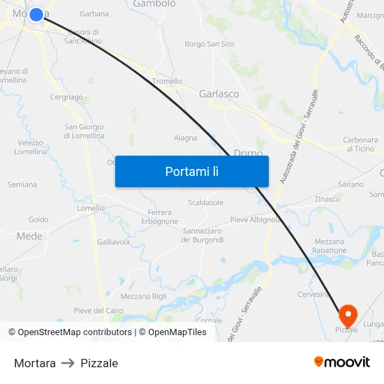 Mortara to Pizzale map