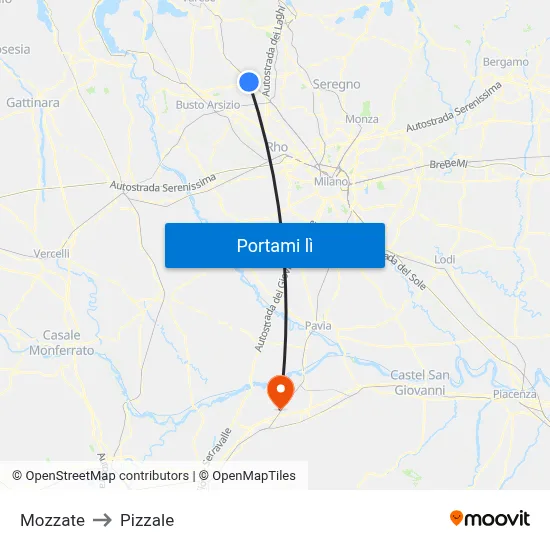 Mozzate to Pizzale map