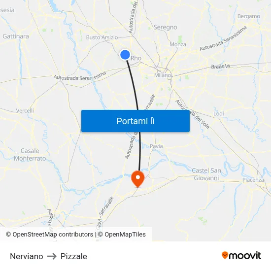 Nerviano to Pizzale map