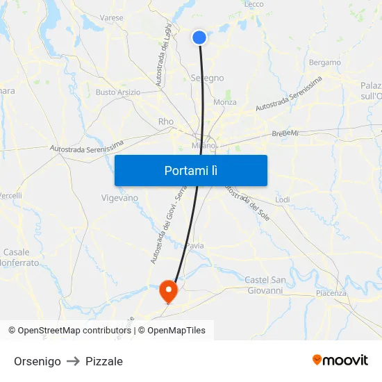 Orsenigo to Pizzale map