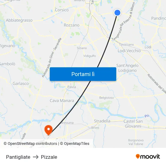 Pantigliate to Pizzale map