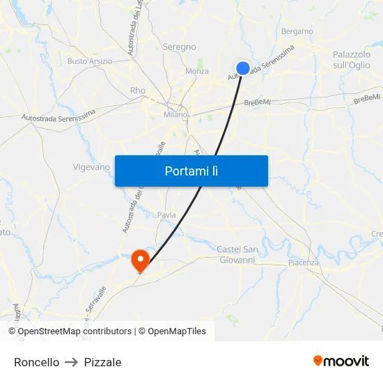 Roncello to Pizzale map