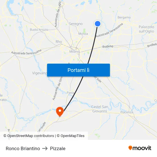 Ronco Briantino to Pizzale map