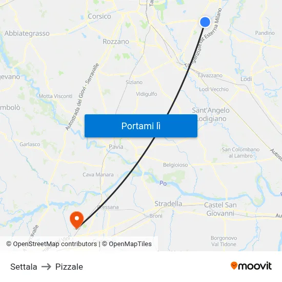 Settala to Pizzale map