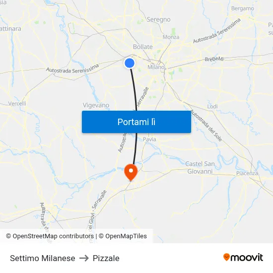 Settimo Milanese to Pizzale map