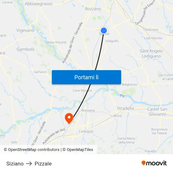 Siziano to Pizzale map