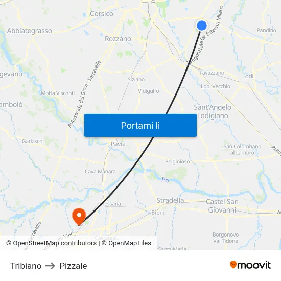 Tribiano to Pizzale map