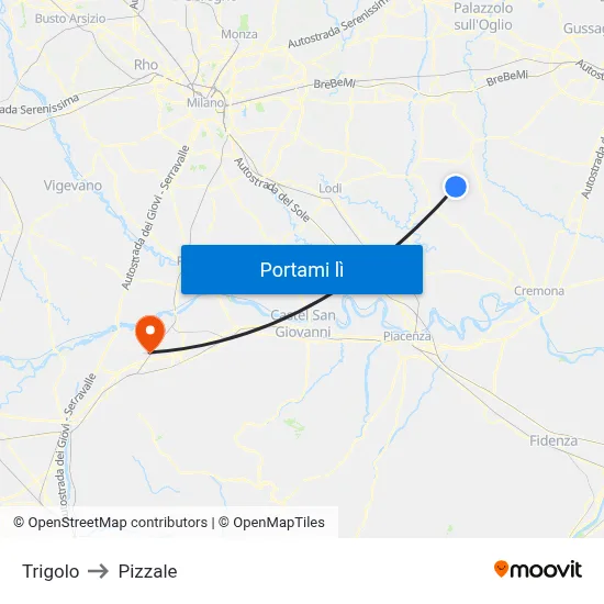 Trigolo to Pizzale map