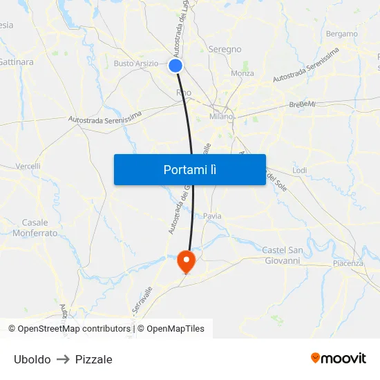 Uboldo to Pizzale map