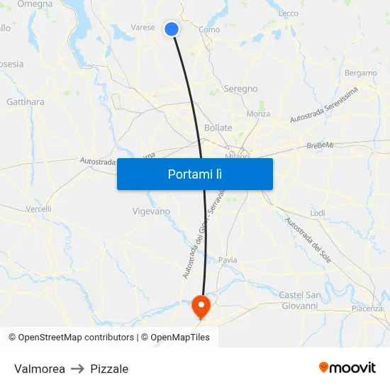 Valmorea to Pizzale map