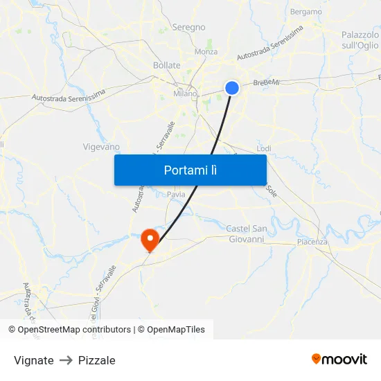 Vignate to Pizzale map