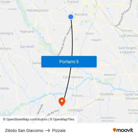Zibido San Giacomo to Pizzale map