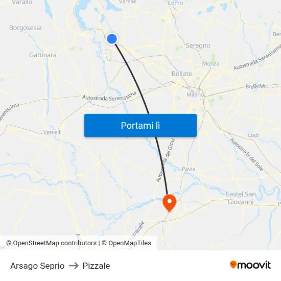 Arsago Seprio to Pizzale map