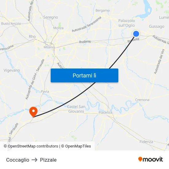 Coccaglio to Pizzale map