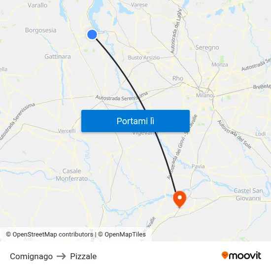 Comignago to Pizzale map