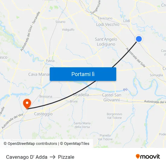 Cavenago D' Adda to Pizzale map