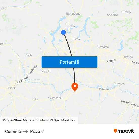 Cunardo to Pizzale map