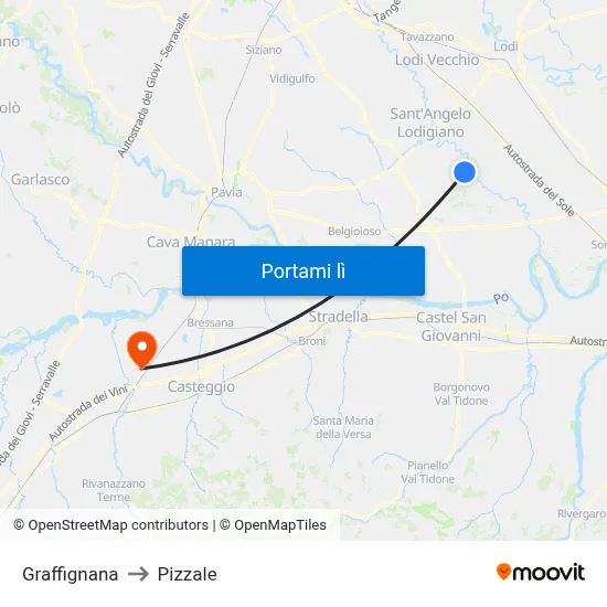 Graffignana to Pizzale map