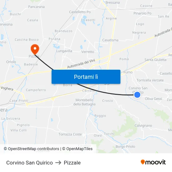 Corvino San Quirico to Pizzale map