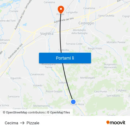 Cecima to Pizzale map
