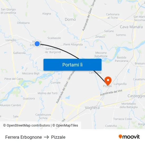 Ferrera Erbognone to Pizzale map