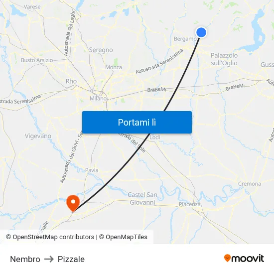 Nembro to Pizzale map