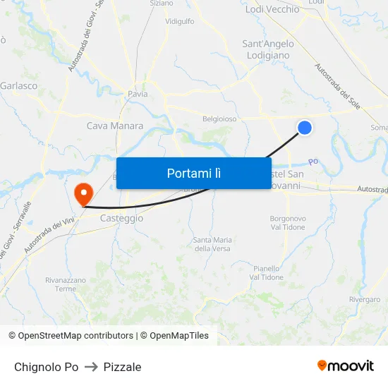 Chignolo Po to Pizzale map