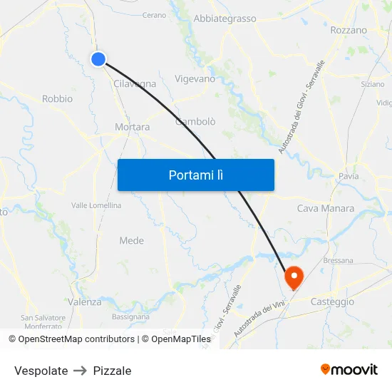 Vespolate to Pizzale map