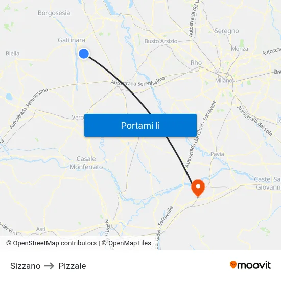 Sizzano to Pizzale map