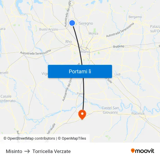 Misinto to Torricella Verzate map