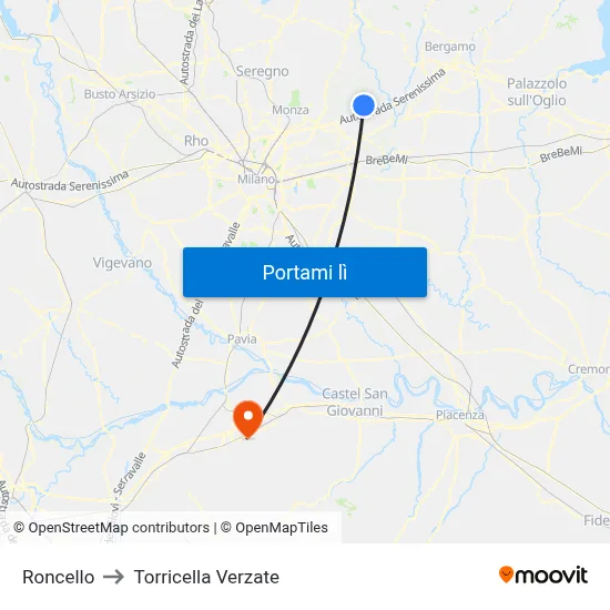 Roncello to Torricella Verzate map
