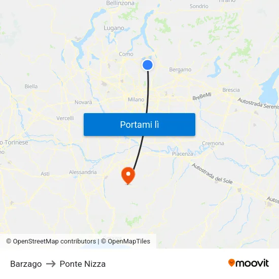 Barzago to Ponte Nizza map