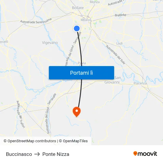Buccinasco to Ponte Nizza map