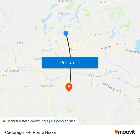 Cadorago to Ponte Nizza map